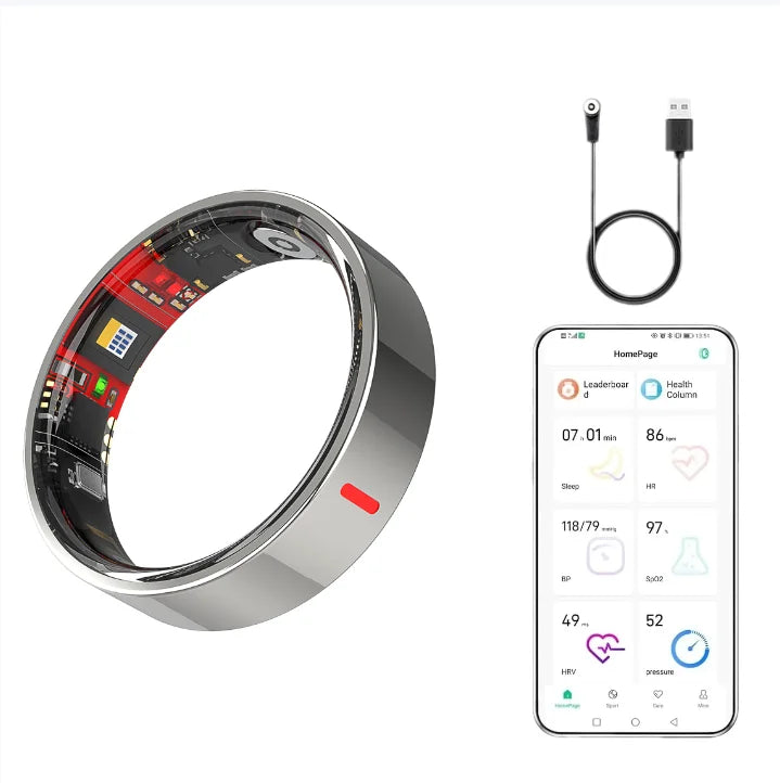 Health Ring Fitness Tracking Heart Rate Sleep Tracker IP68 Steel Wireless Charging Smart Ring App Control 5-10