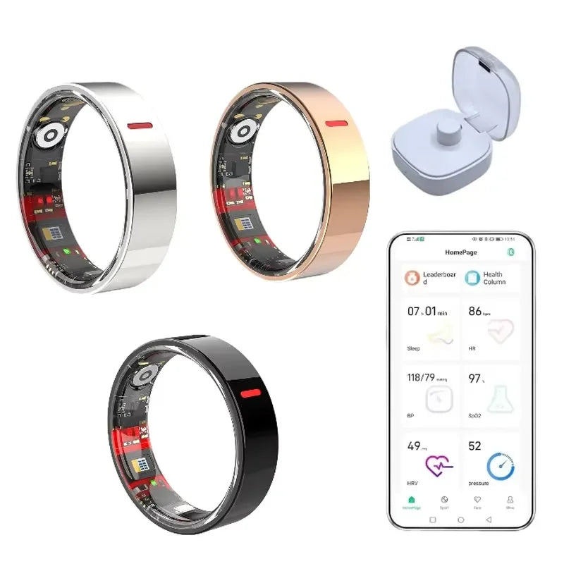 Health Ring Fitness Tracking Heart Rate Sleep Tracker IP68 Steel Wireless Charging Smart Ring App Control 5-10