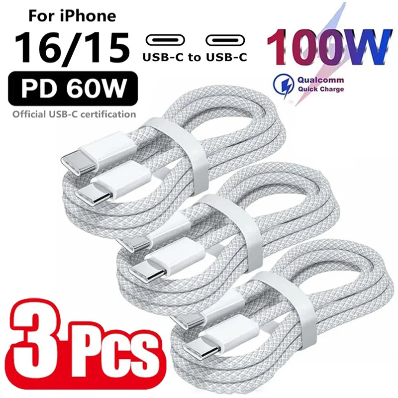 3PCS USB C Cable to USB C 100W Fast Charging Charger