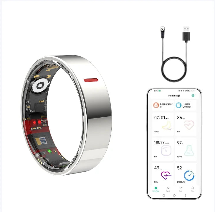 Health Ring Fitness Tracking Heart Rate Sleep Tracker IP68 Steel Wireless Charging Smart Ring App Control 5-10