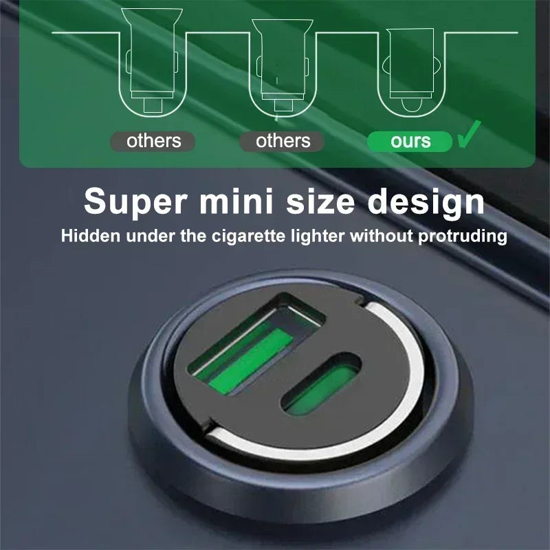 ar Dual USB Car Charger 100/200W Mini USB C Car Fast Charging Adapter