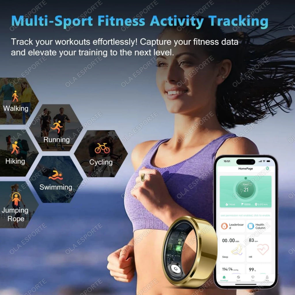 Health Smart Ring Men Women, Heart Rate and Blood Oxygen Monitor Smartring Waterproof Multi-sport Mode