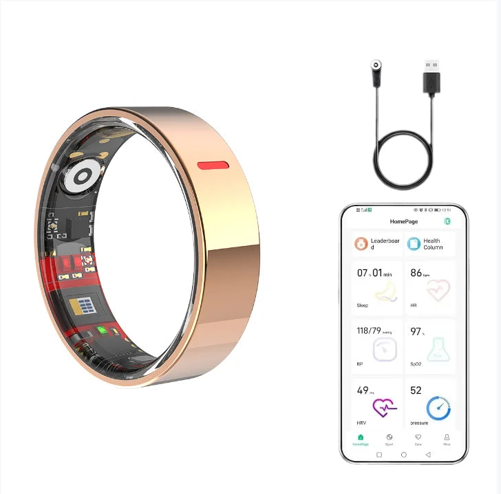 Health Ring Fitness Tracking Heart Rate Sleep Tracker IP68 Steel Wireless Charging Smart Ring App Control 5-10