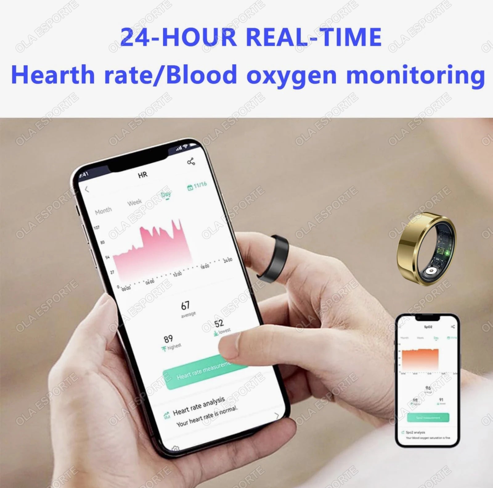 Health Smart Ring Men Women, Heart Rate and Blood Oxygen Monitor Smartring Waterproof Multi-sport Mode