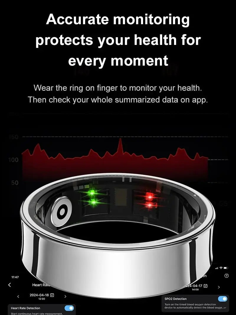 R09 Health Monitor Multi Sport Mode Skin Temperature Measurement 5ATM Waterproof Smart Ring With Charging Case