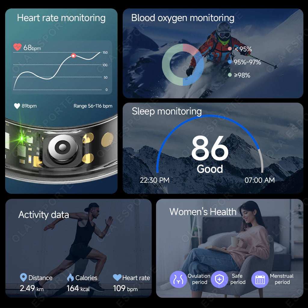 R10 Smart Ring with Charging Case Multi-color Ring Men Women Health Sleep Heart Rate Monitoring IP68 Waterproof Multi-sport Mode