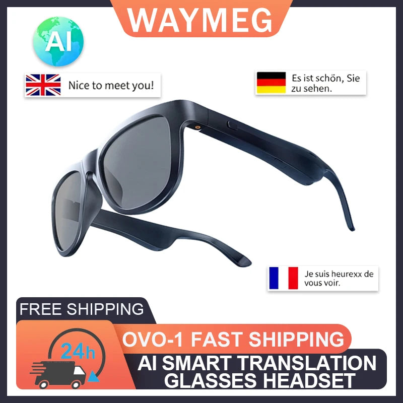 New OVO-1 AI Intelligent Translation Glasses Headphones Wireless Bluetooth 6.0 Earphones Outdoor Sunglasses Headset Long Standby