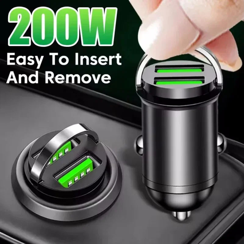 ar Dual USB Car Charger 100/200W Mini USB C Car Fast Charging Adapter