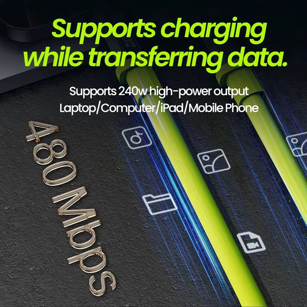 USB To Type C Data Cables 240W Fast Charge 6A USB-C