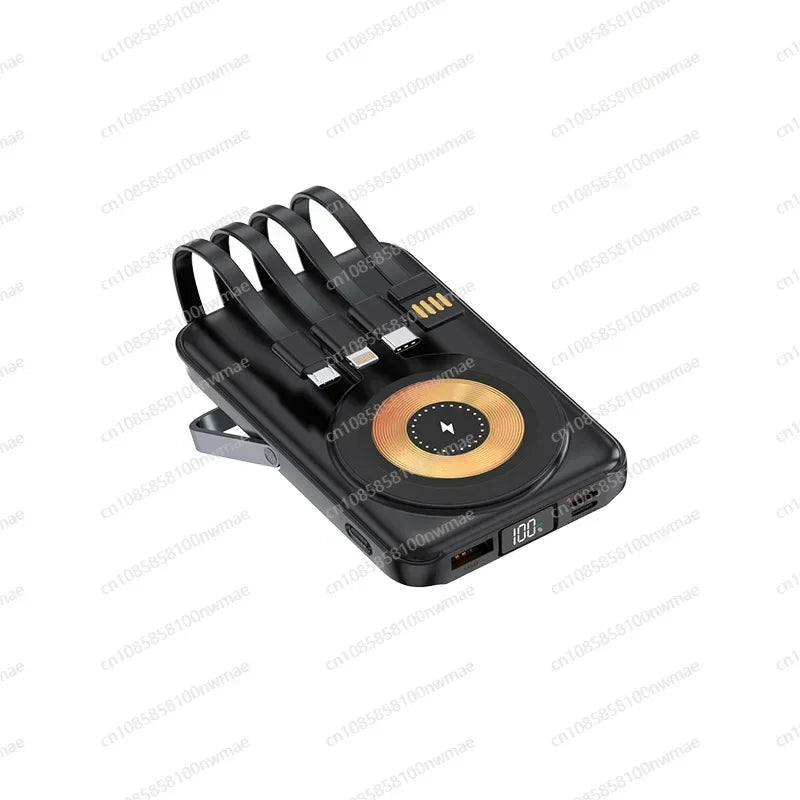 22.5W High-Speed Magnetic Wireless Power Bank – 15W Fast Charging, 4-in-1 Cable Built-in, Foldable Stand Mobile Charger