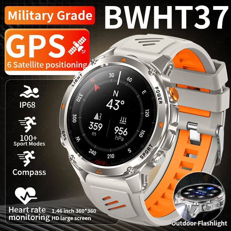 LIGE Rugged GPS Track Smart Watch Men LED Flashlight Compass 3ATM Waterproof Bluetooth Call Sports Cycling Men Smartwatch Hombre