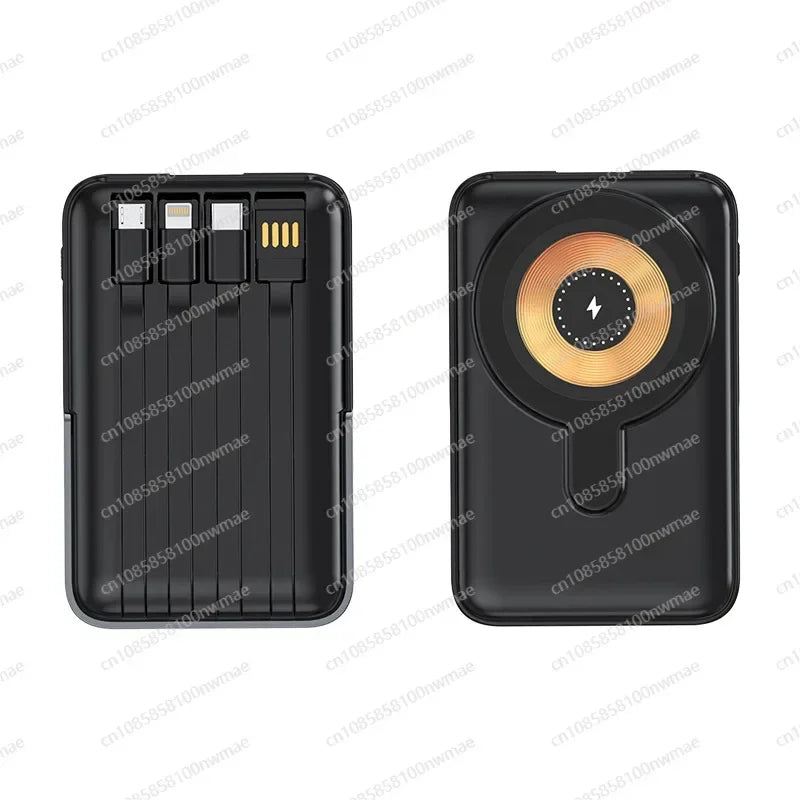 22.5W High-Speed Magnetic Wireless Power Bank – 15W Fast Charging, 4-in-1 Cable Built-in, Foldable Stand Mobile Charger