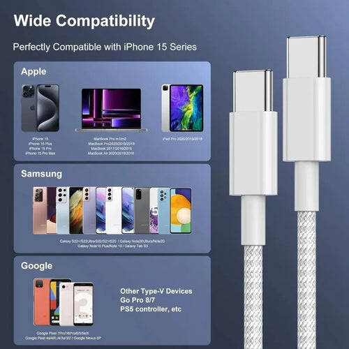 3PCS USB C Cable to USB C 100W Fast Charging Charger