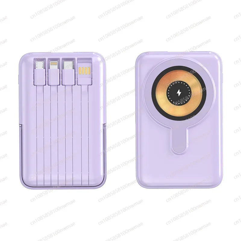 22.5W High-Speed Magnetic Wireless Power Bank – 15W Fast Charging, 4-in-1 Cable Built-in, Foldable Stand Mobile Charger