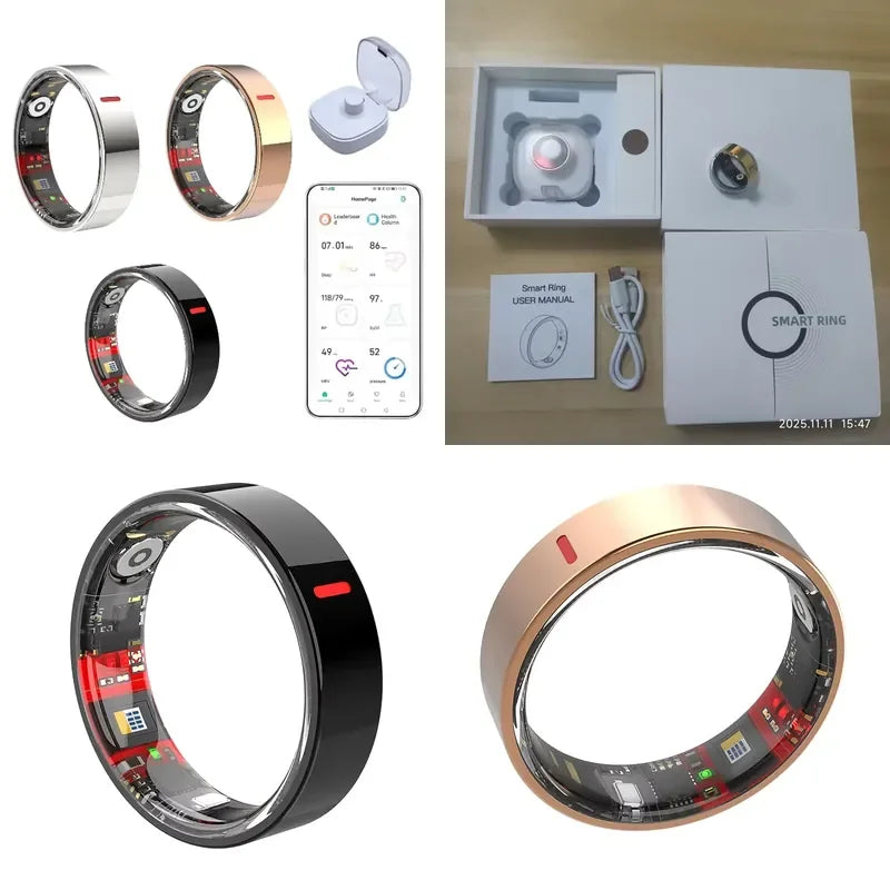 Health Ring Fitness Tracking Heart Rate Sleep Tracker IP68 Steel Wireless Charging Smart Ring App Control 5-10