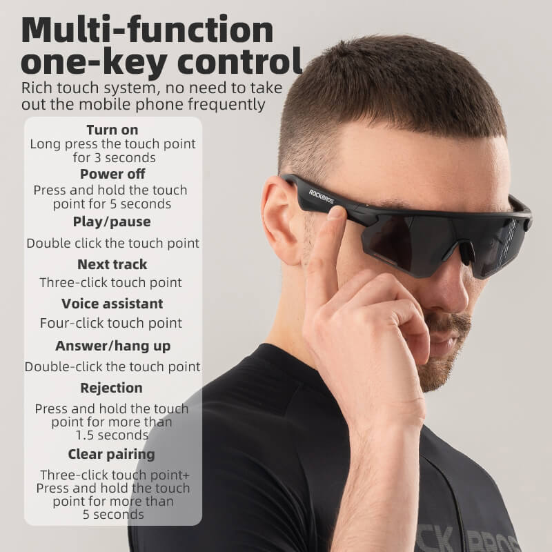 ROCKBROS Bluetooth Cycling Sunglasses Polarized Smart Glasses